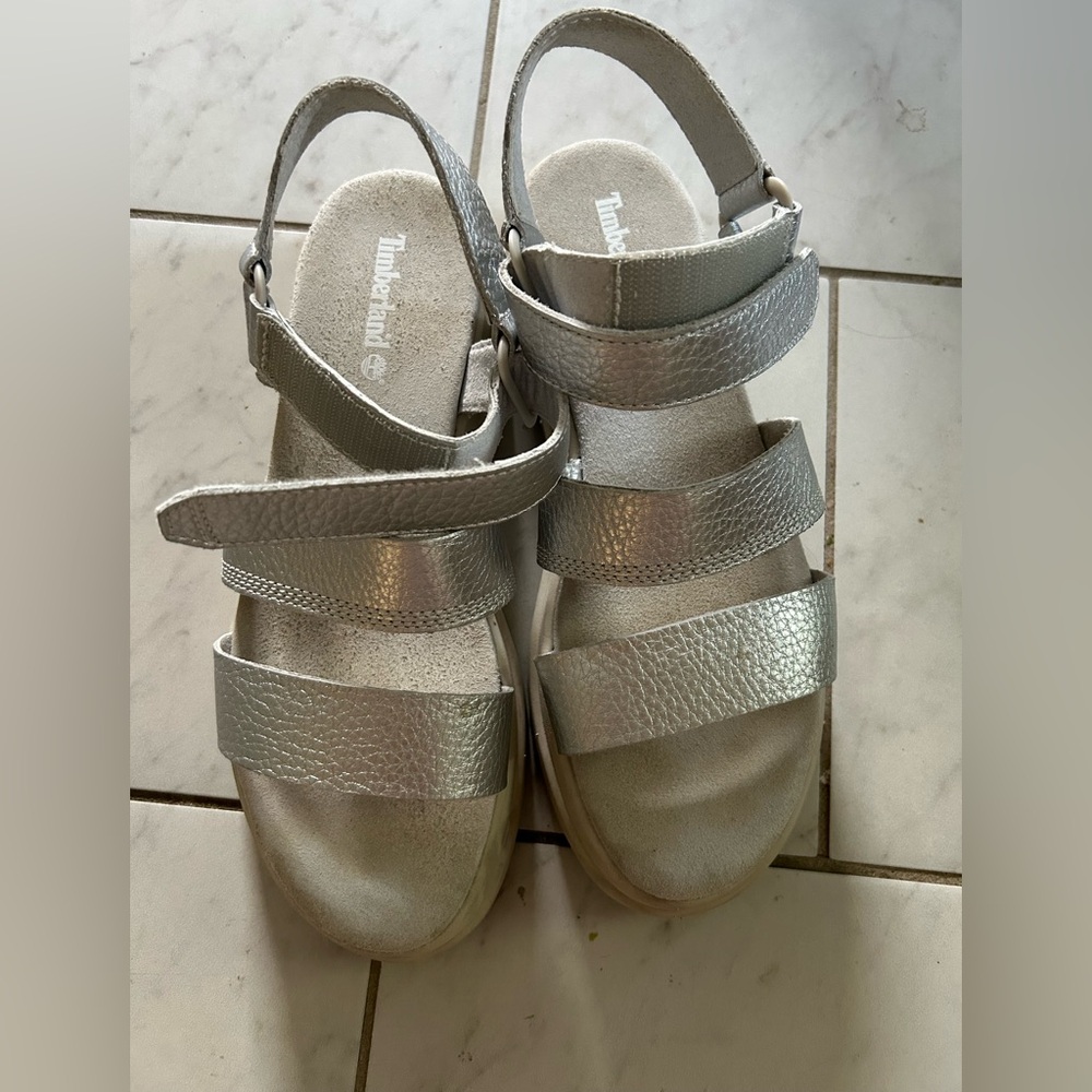 8 Timberland Silver London Vibe Ankle Strap Sandals Shoes Flats Multi Size